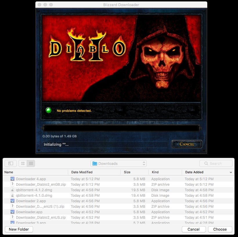Diablo 2 wont download on macbook pro